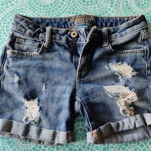 Distressed jean shorts